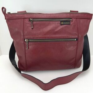 OUELLET Leather Crossbody Shoulder Purse Red Multi Zip Pockets Adjustable Tote